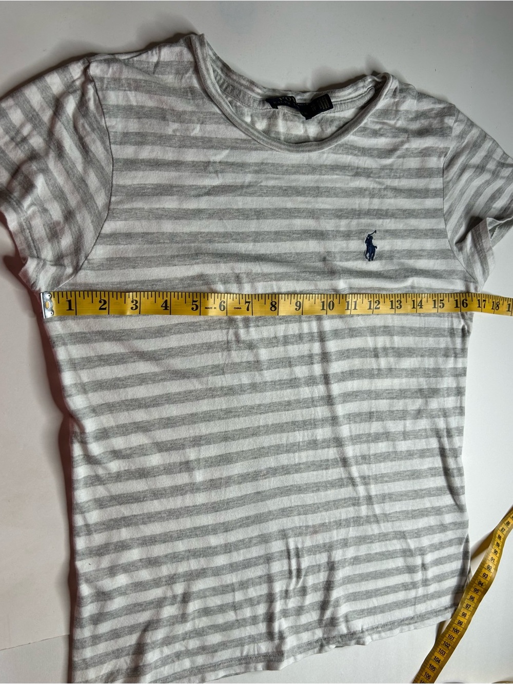 Polo Ralph Lauren Gray & White Striped Short Sleeve Classic Preppy Tee Sz XS - Picture 8 of 9
